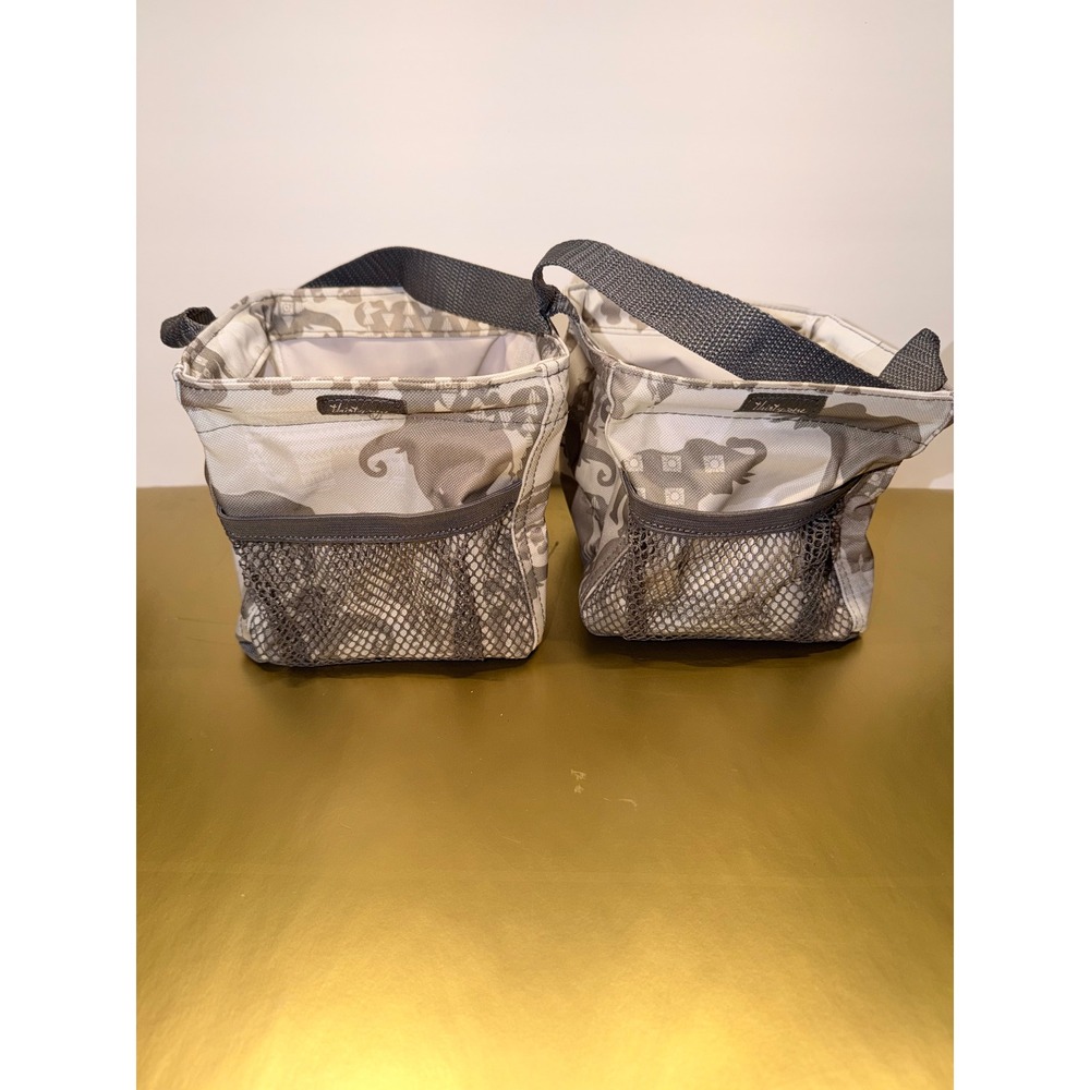2 Thirty-One Littles Carry-All Caddy Gray‎ White Elephant Print Mini Totes
